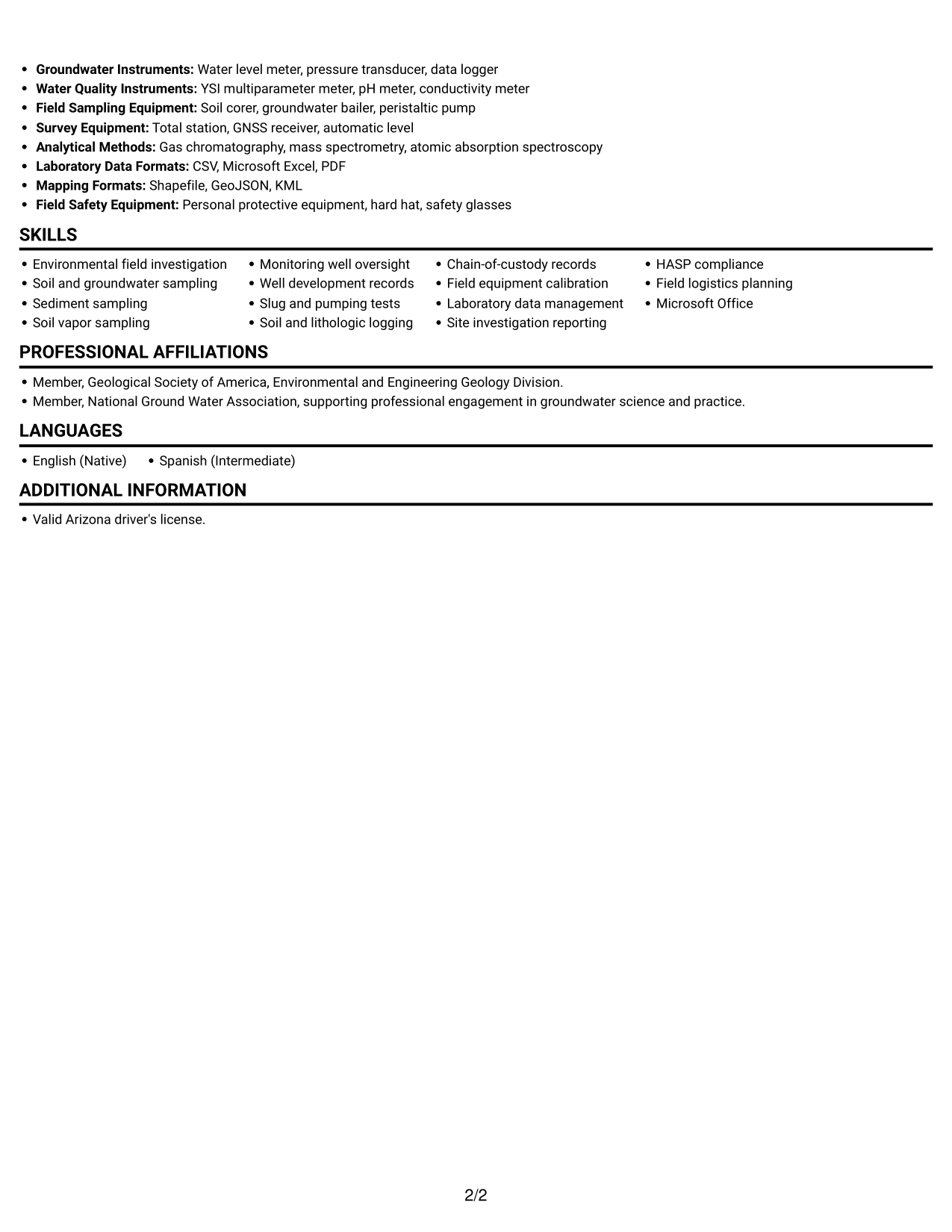 Resume example — page 2