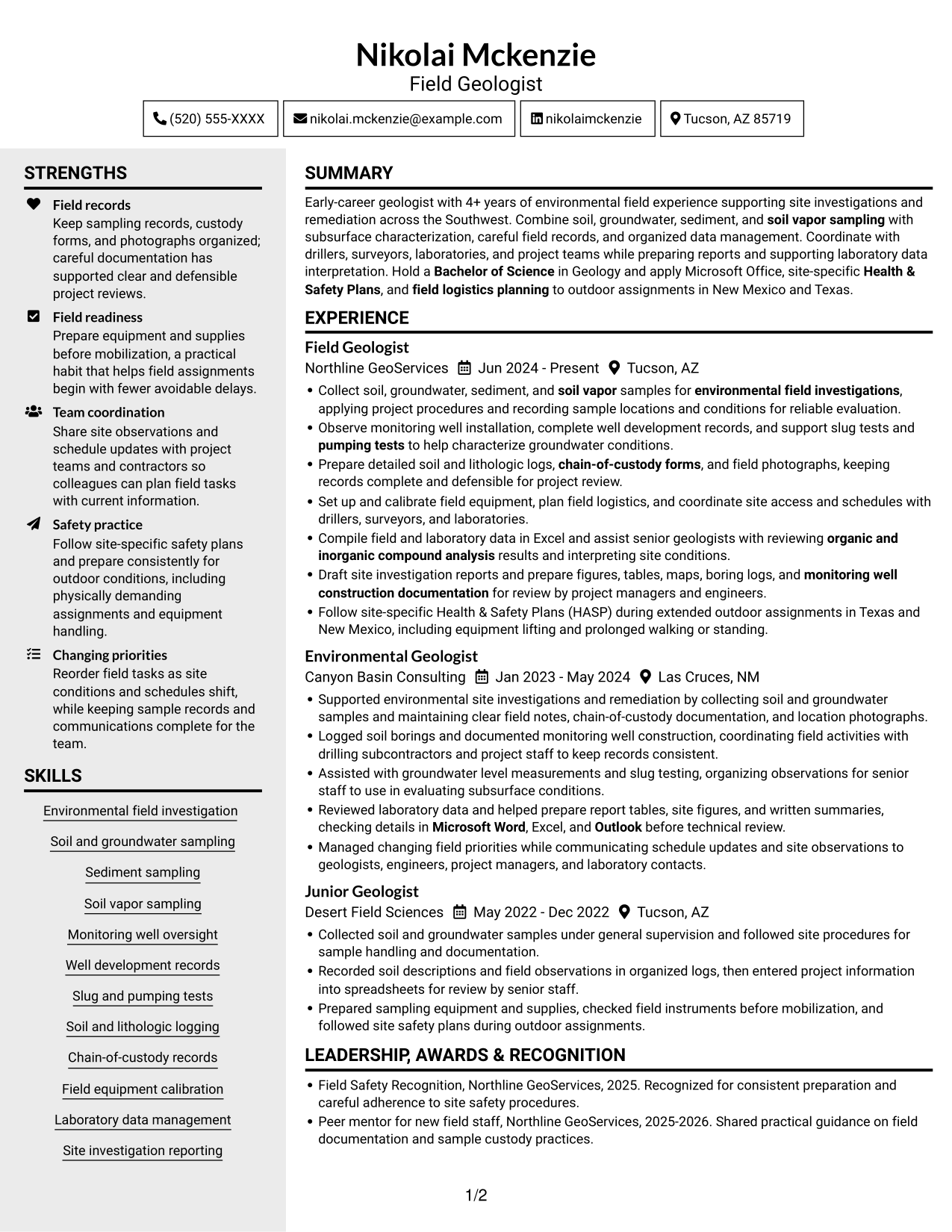 Resume example — page 1
