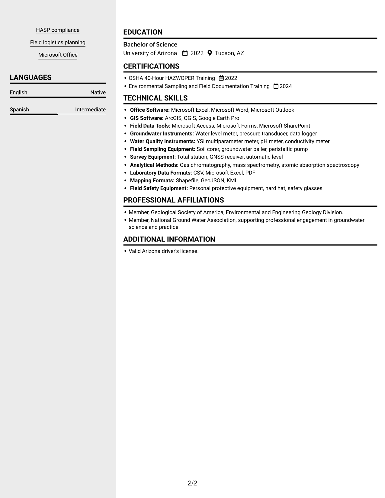 Resume example — page 2