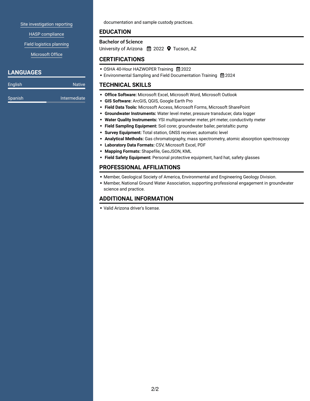 Resume example — page 2