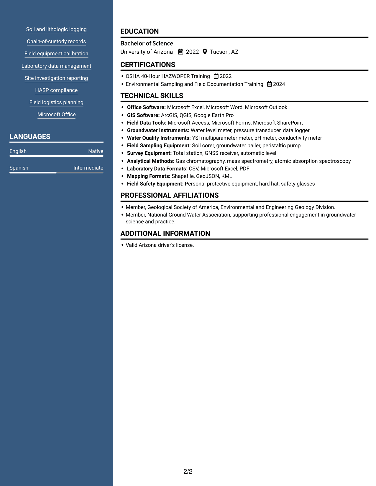 Resume example — page 2