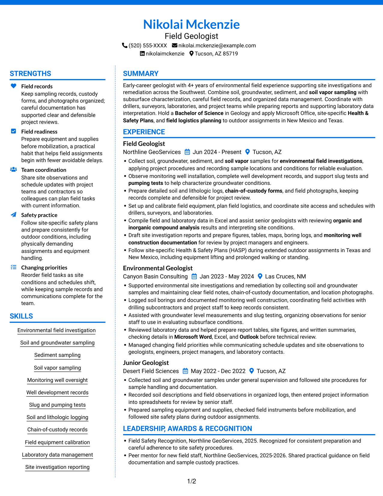 Resume example — page 1