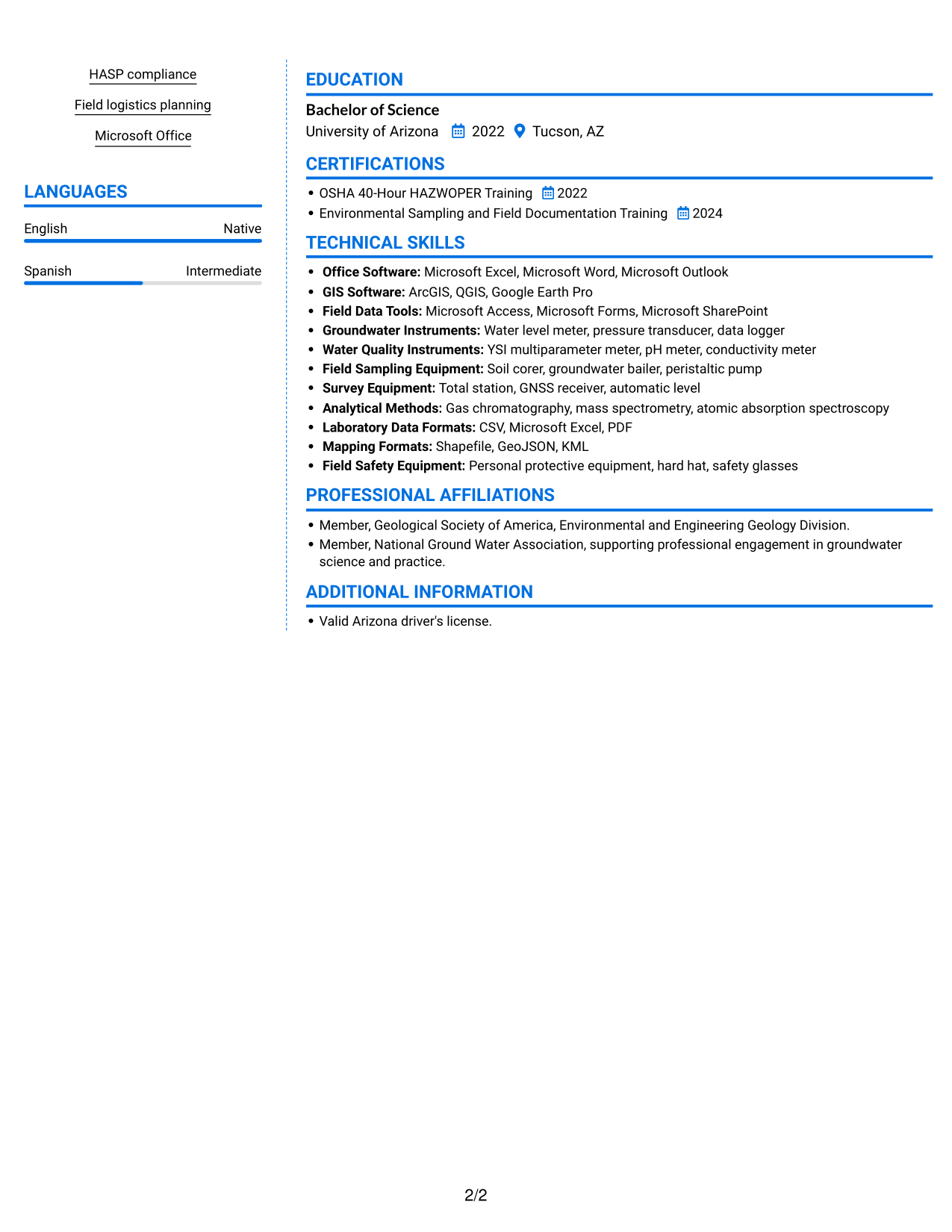 Resume example — page 2