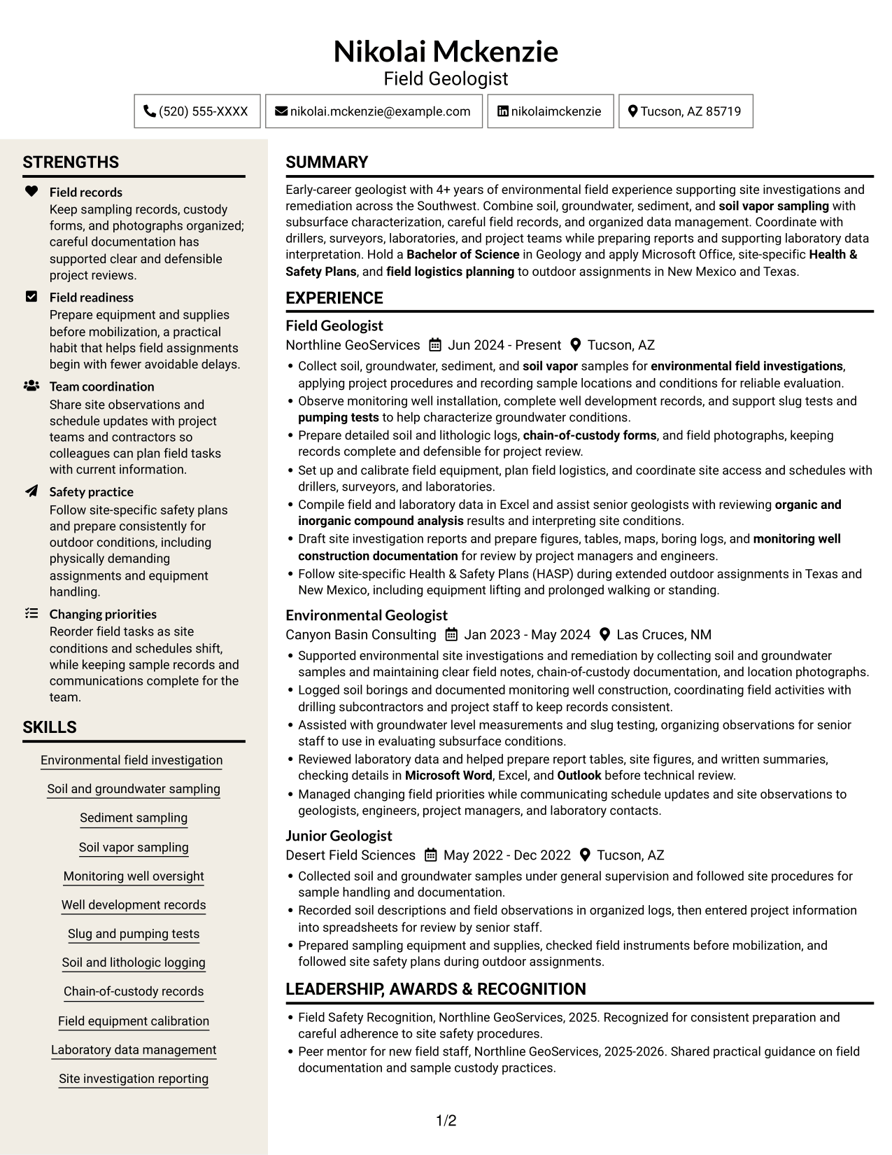Resume example — page 1