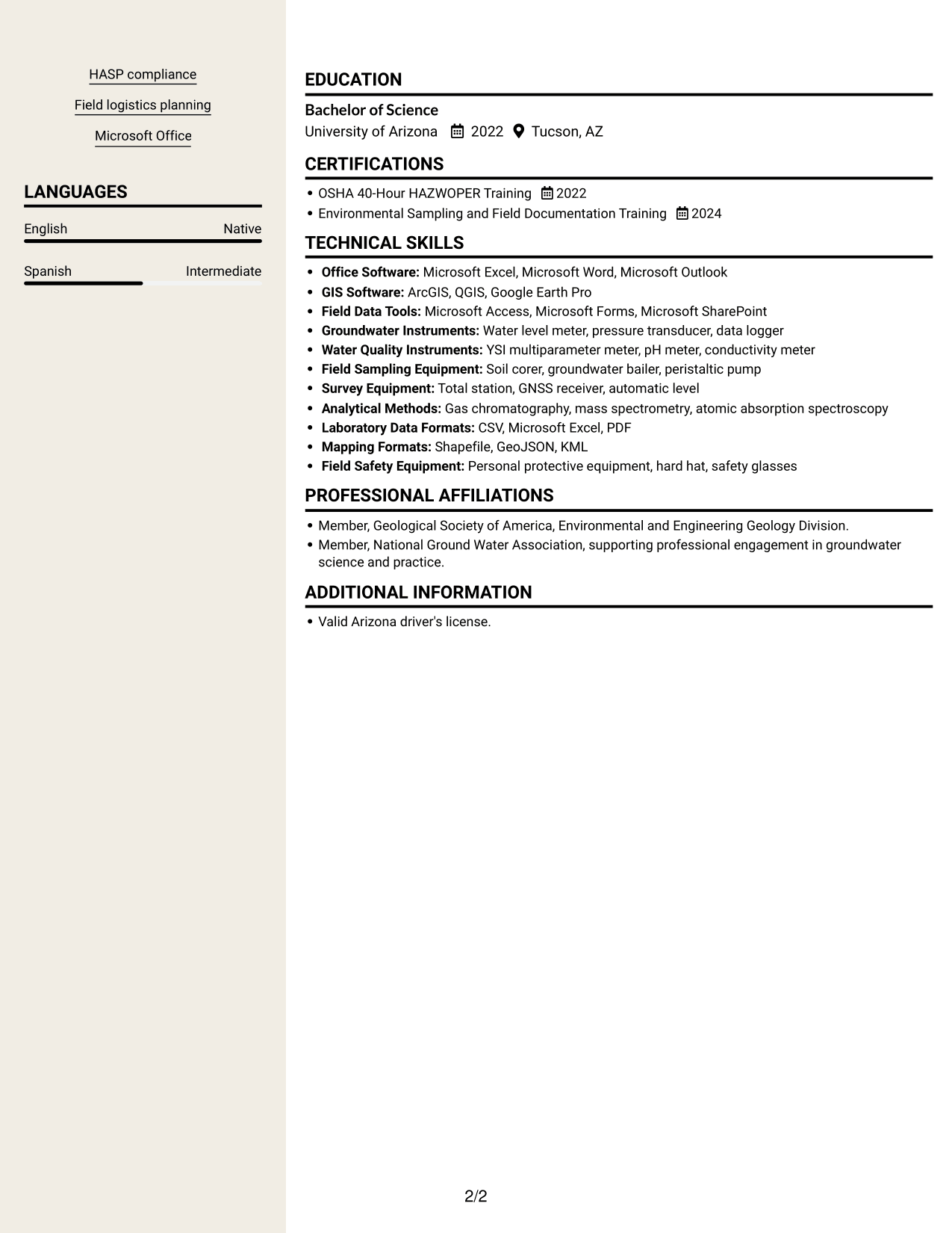 Resume example — page 2