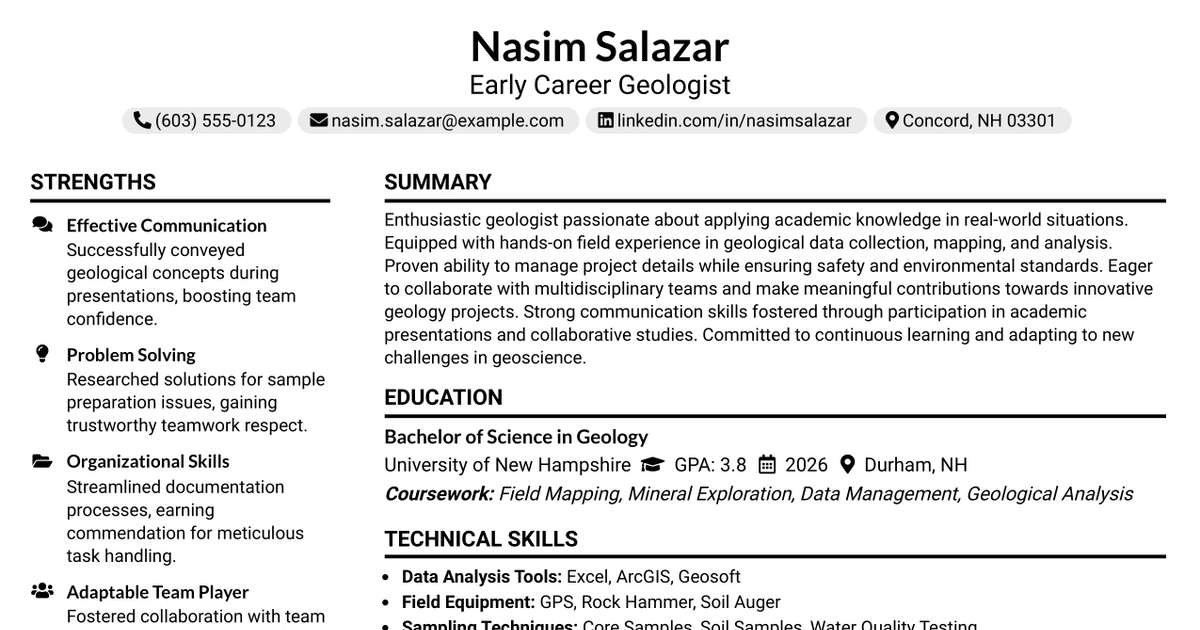 33 Early Career Geologist Resume Templates with Example 2026 (ATS-Optimized)