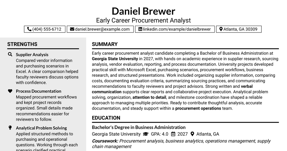 7 Early Career Procurement Analyst Resume Templates with Example