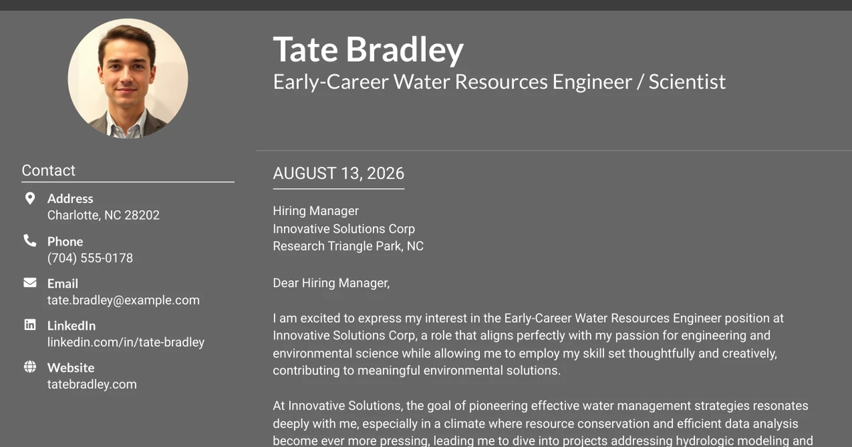 30+ Early-Career Water Resources Engineer / Scientist Cover Letter Templates with Example 2026