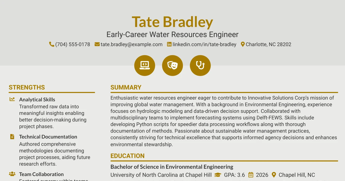 33 Early-Career Water Resources Engineer / Scientist Resume Templates with Example 2026 (ATS-Optimized)
