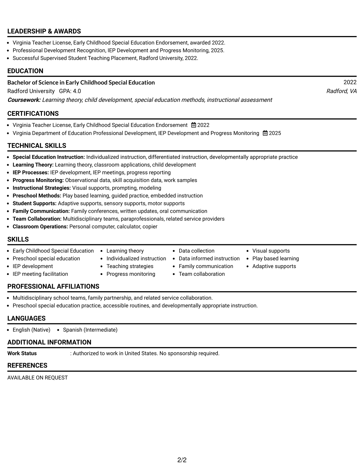 Resume Example Page 2