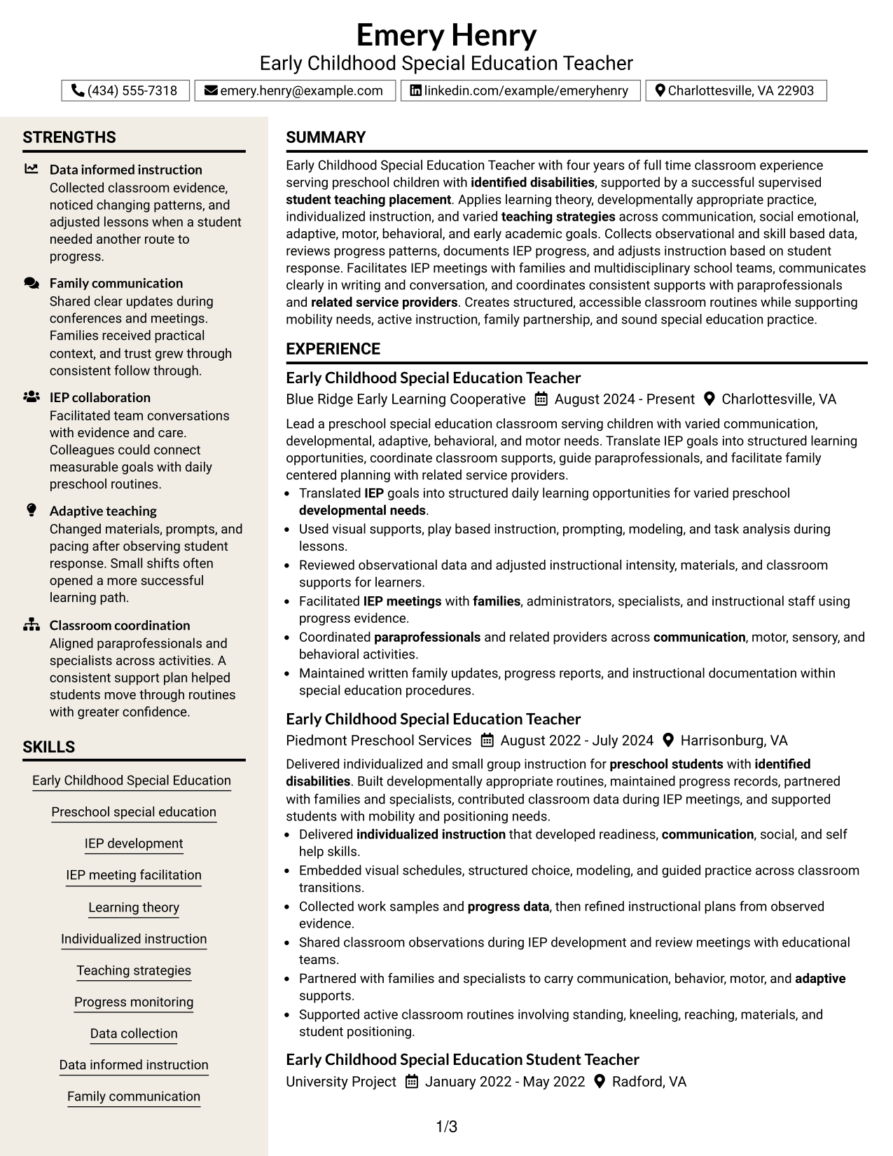 Resume Example Page 1