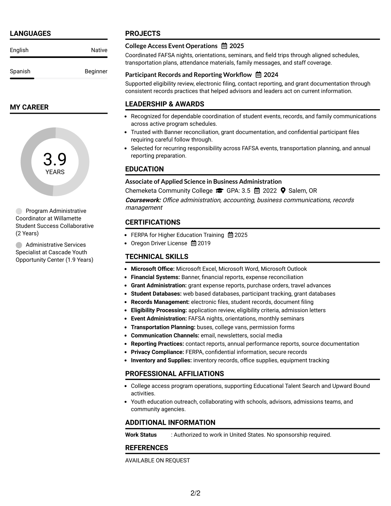 Resume Example Page 2