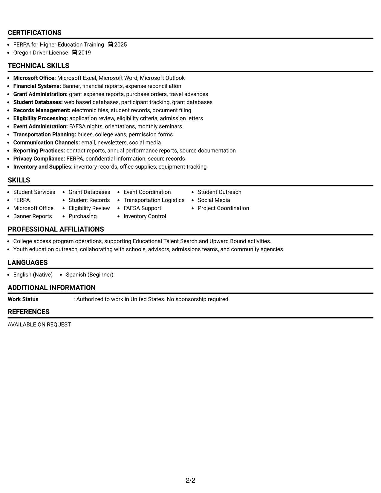 Resume Example Page 2