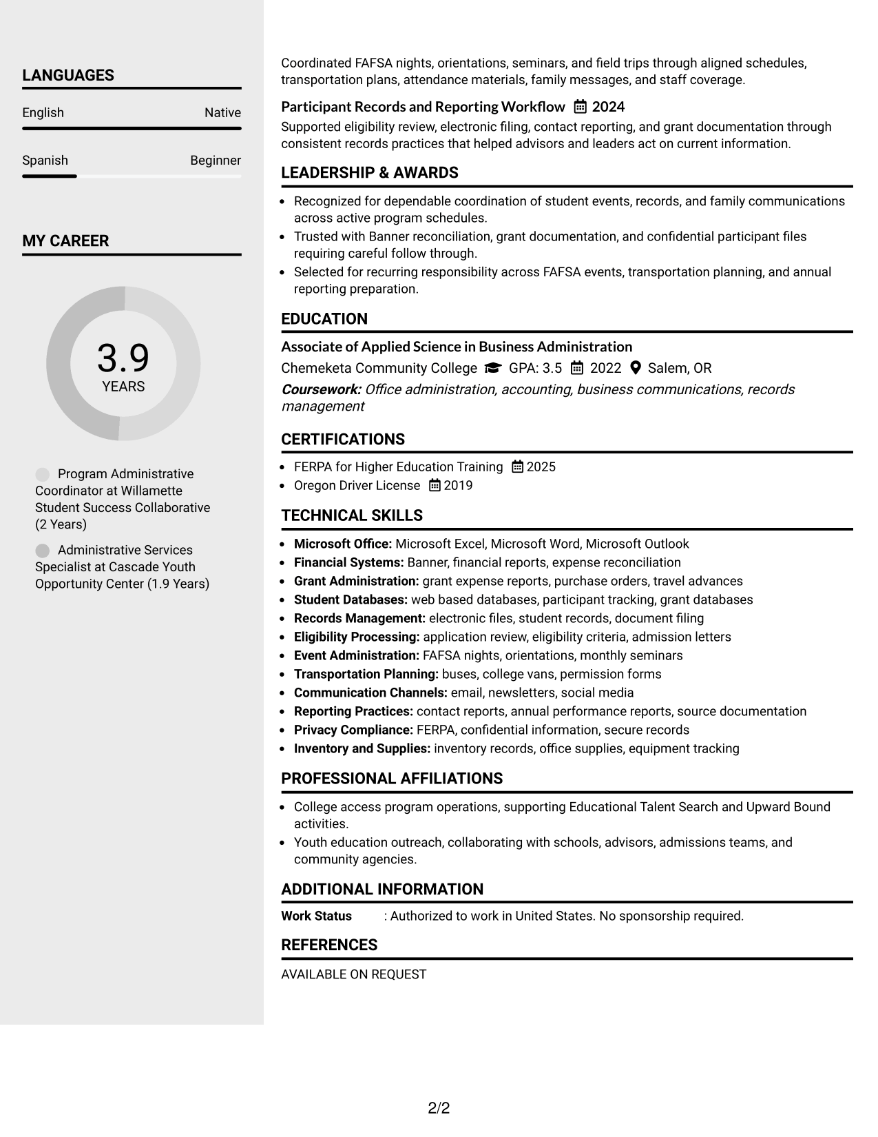 Resume Example Page 2