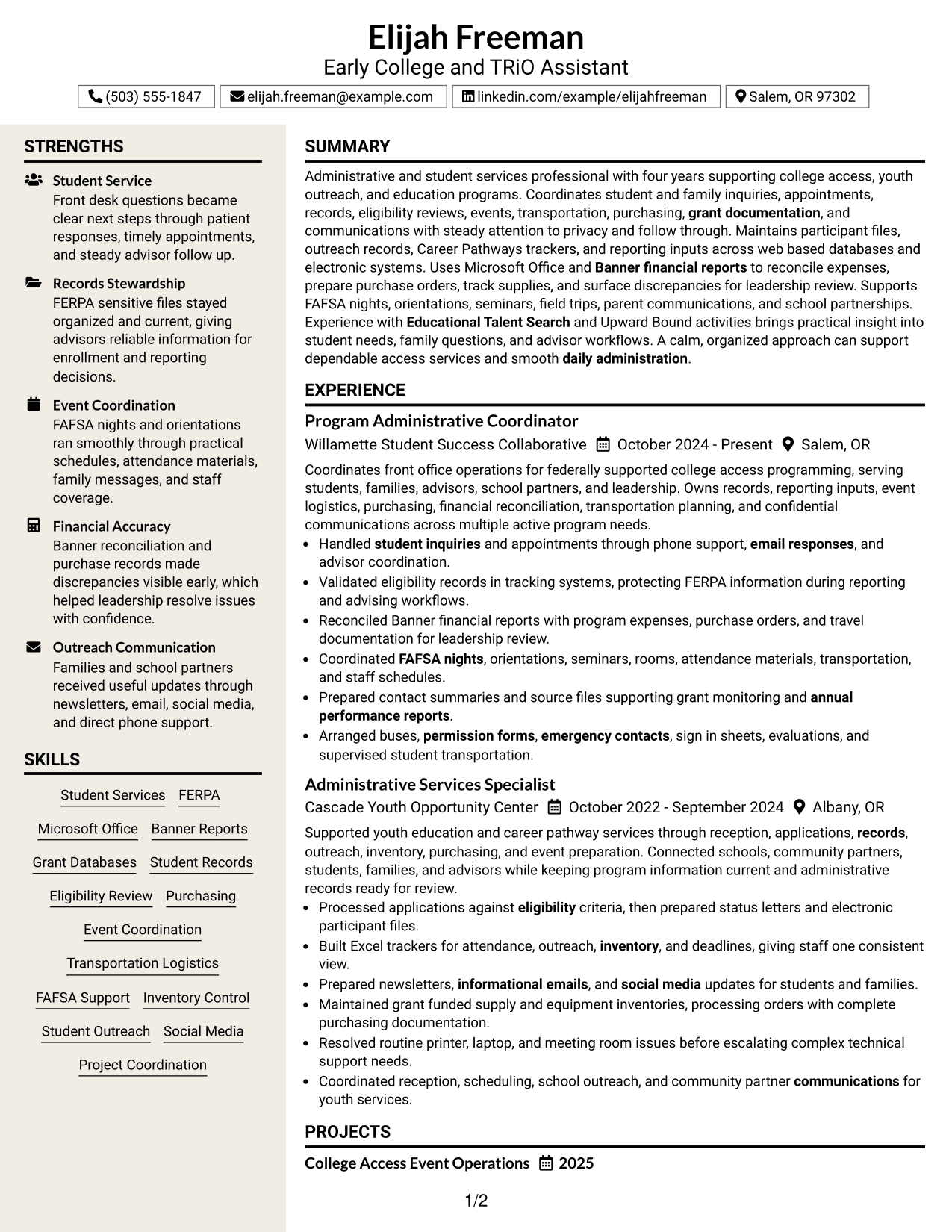 Resume Example Page 1