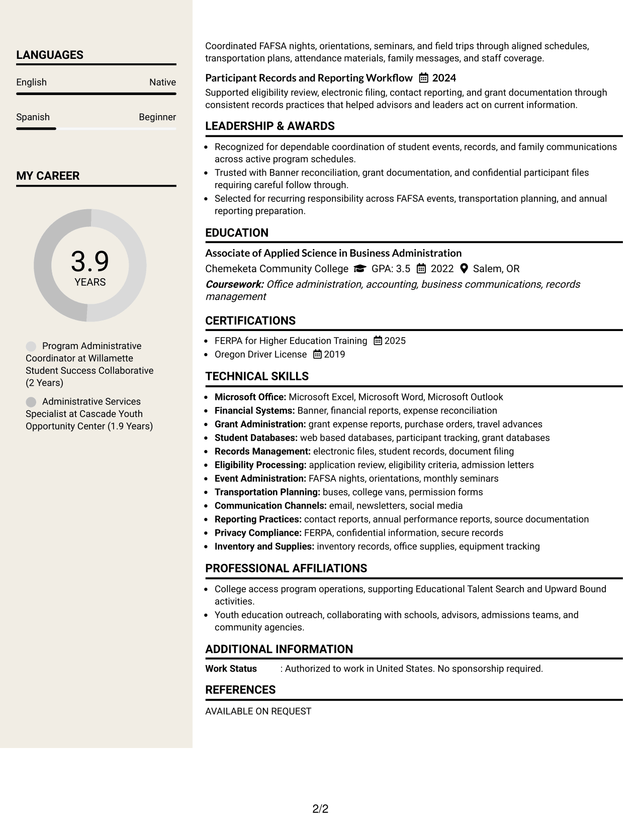 Resume Example Page 2