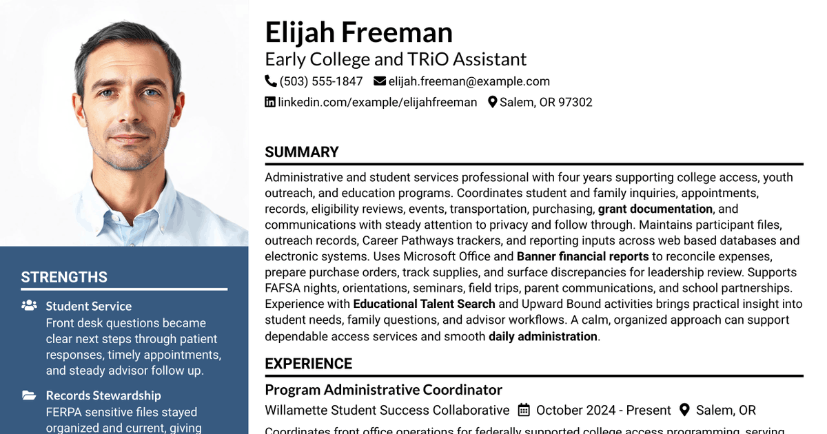7 Early College & TRiO Assistant Resume Templates with Example