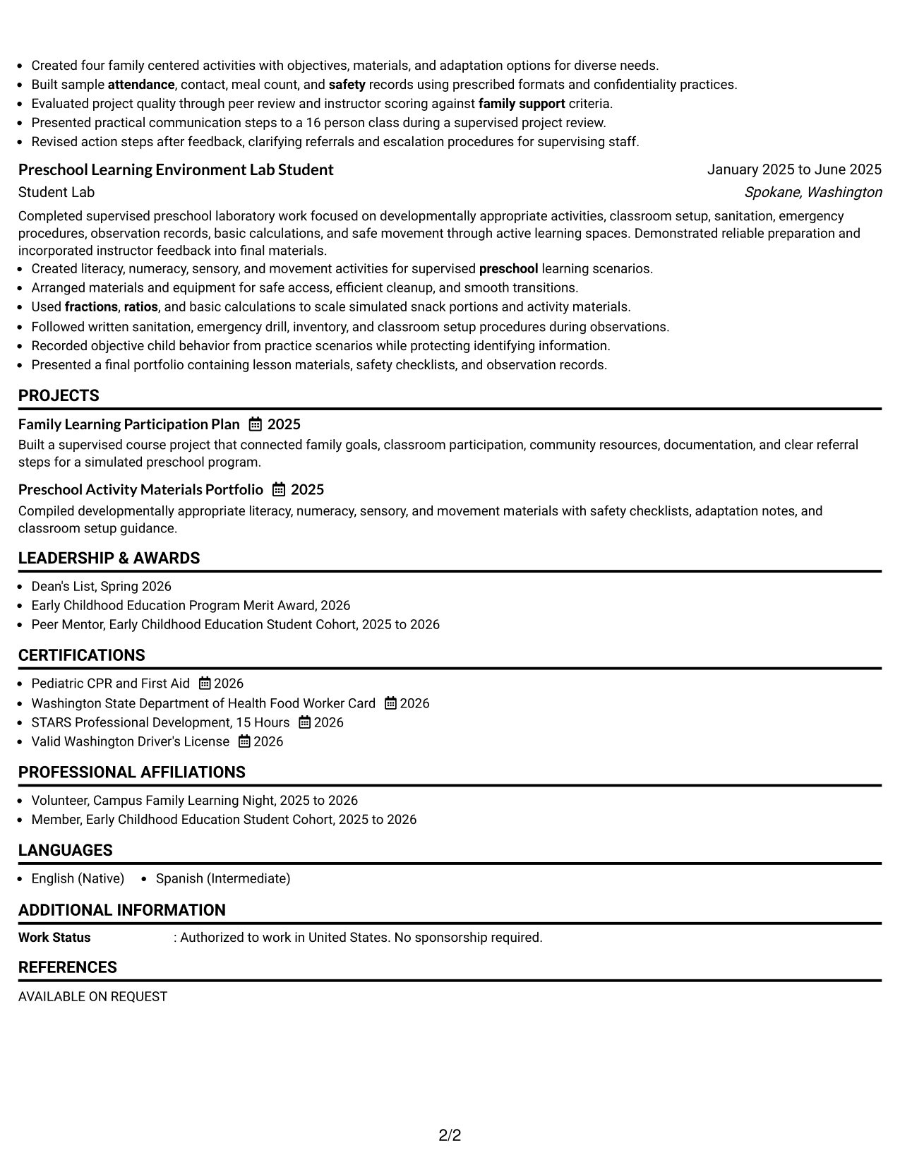 Resume Example Page 2