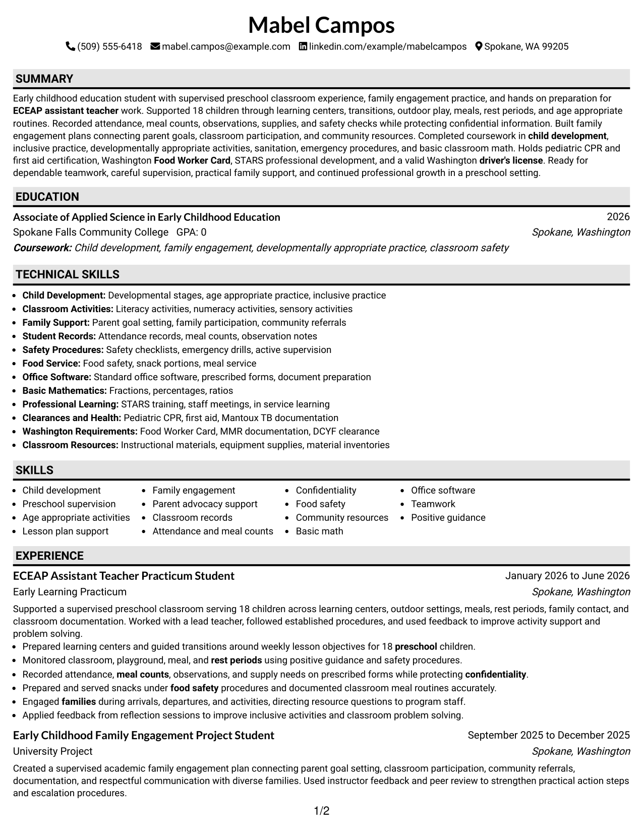 Resume Example Page 1