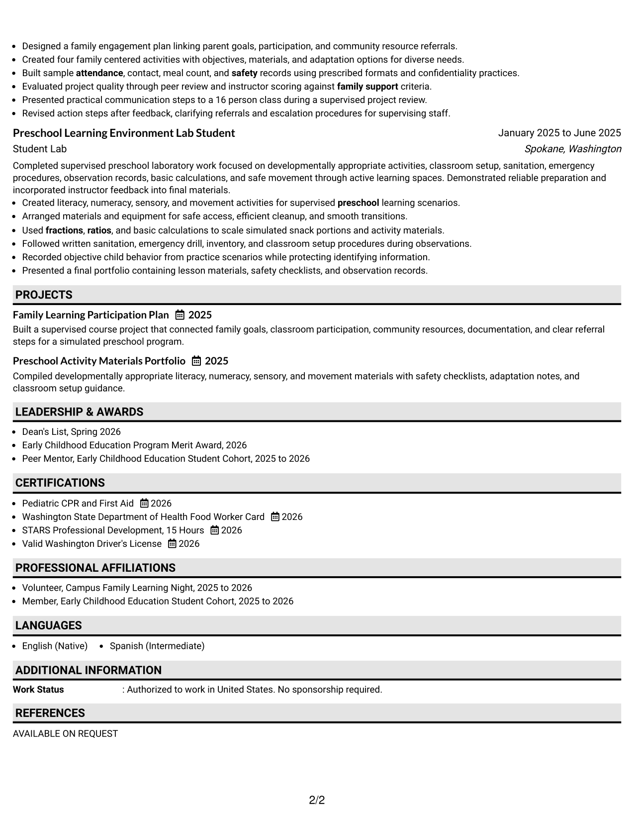 Resume Example Page 2