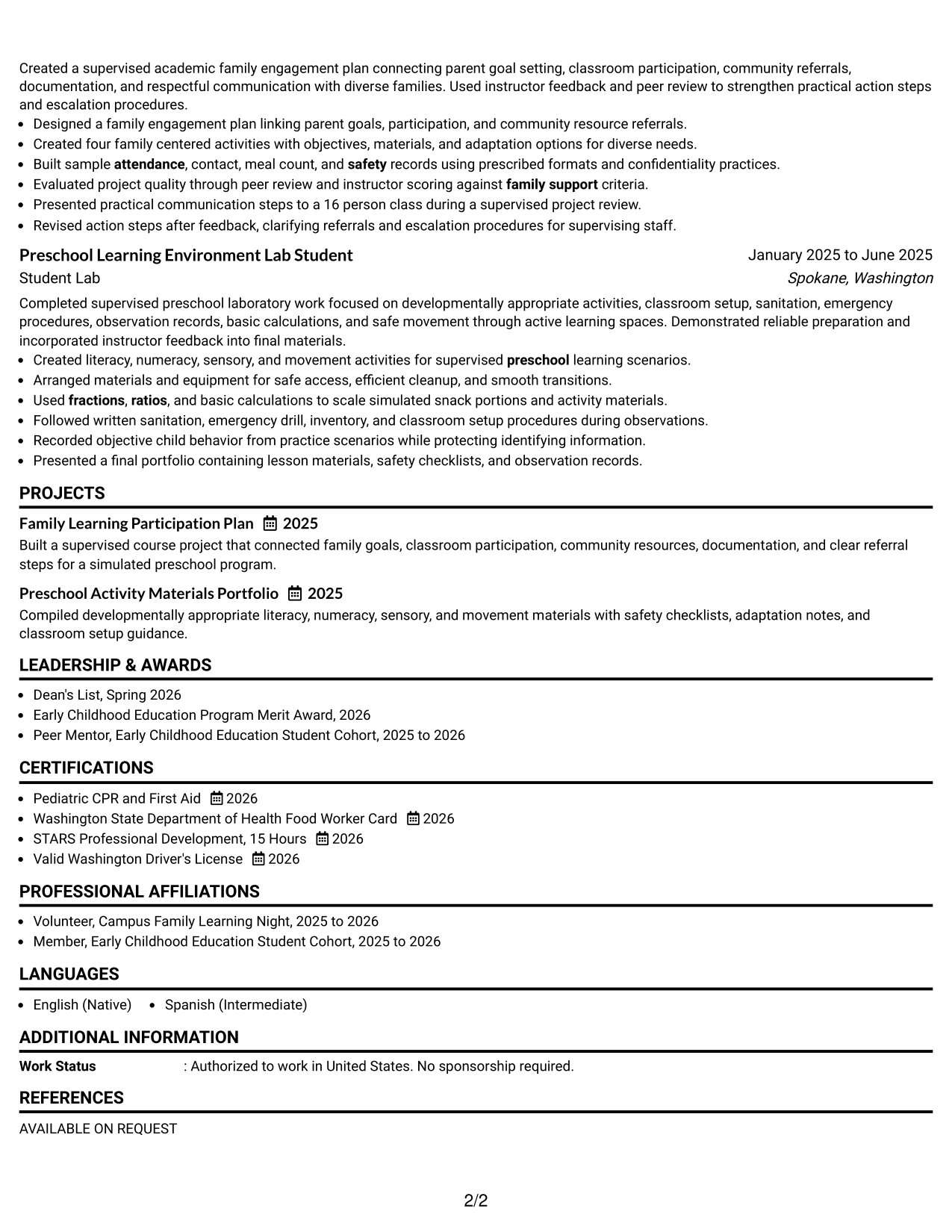 Resume Example Page 2