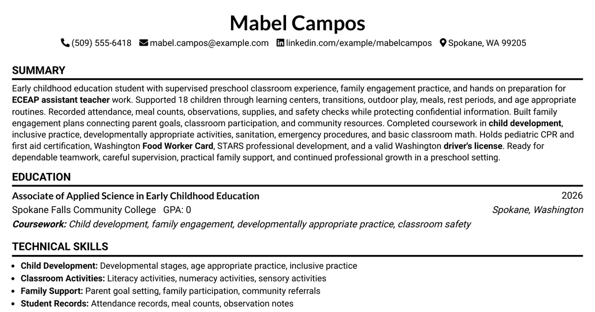 7 ECEAP Assistant Teacher Resume Templates with Example