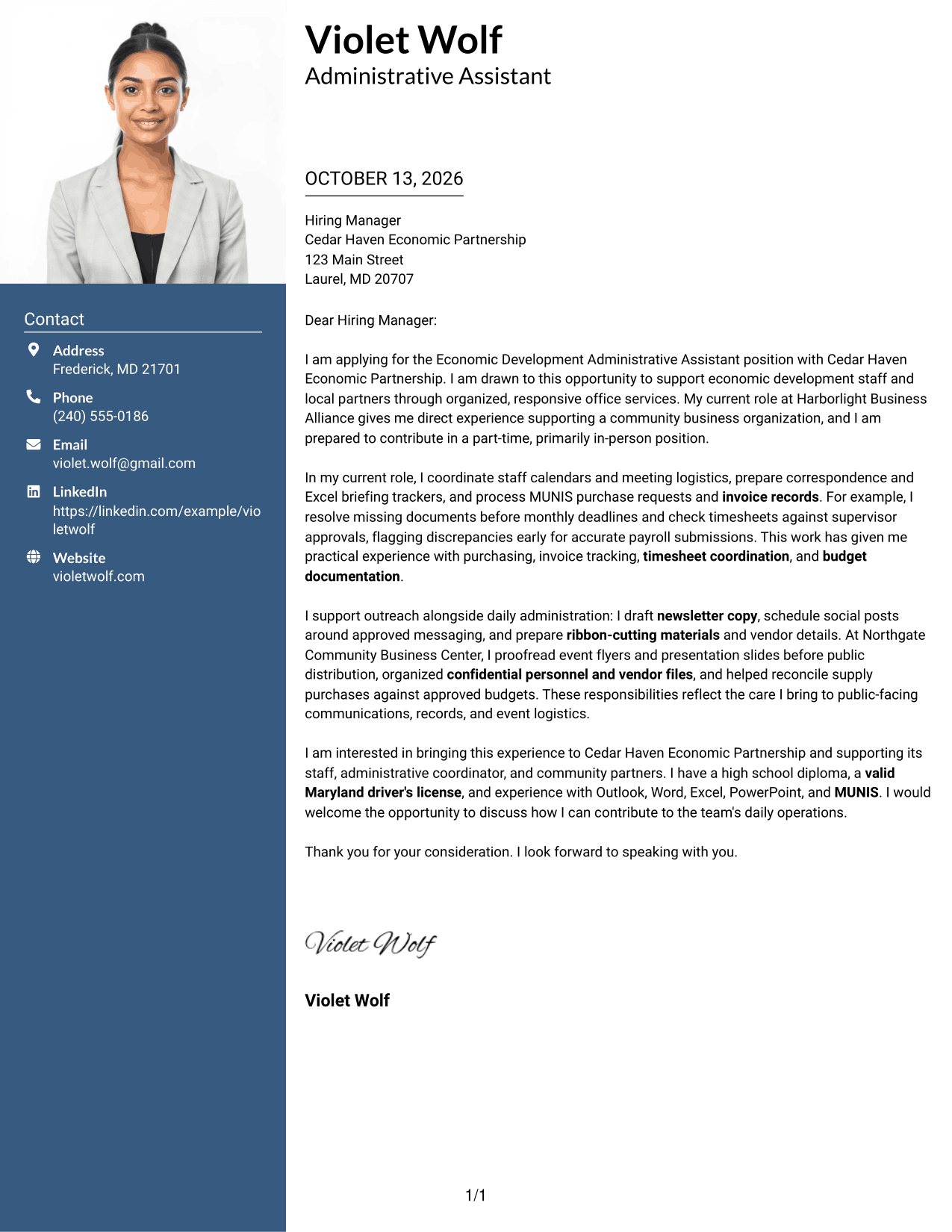 Cover Letter Example Page 1