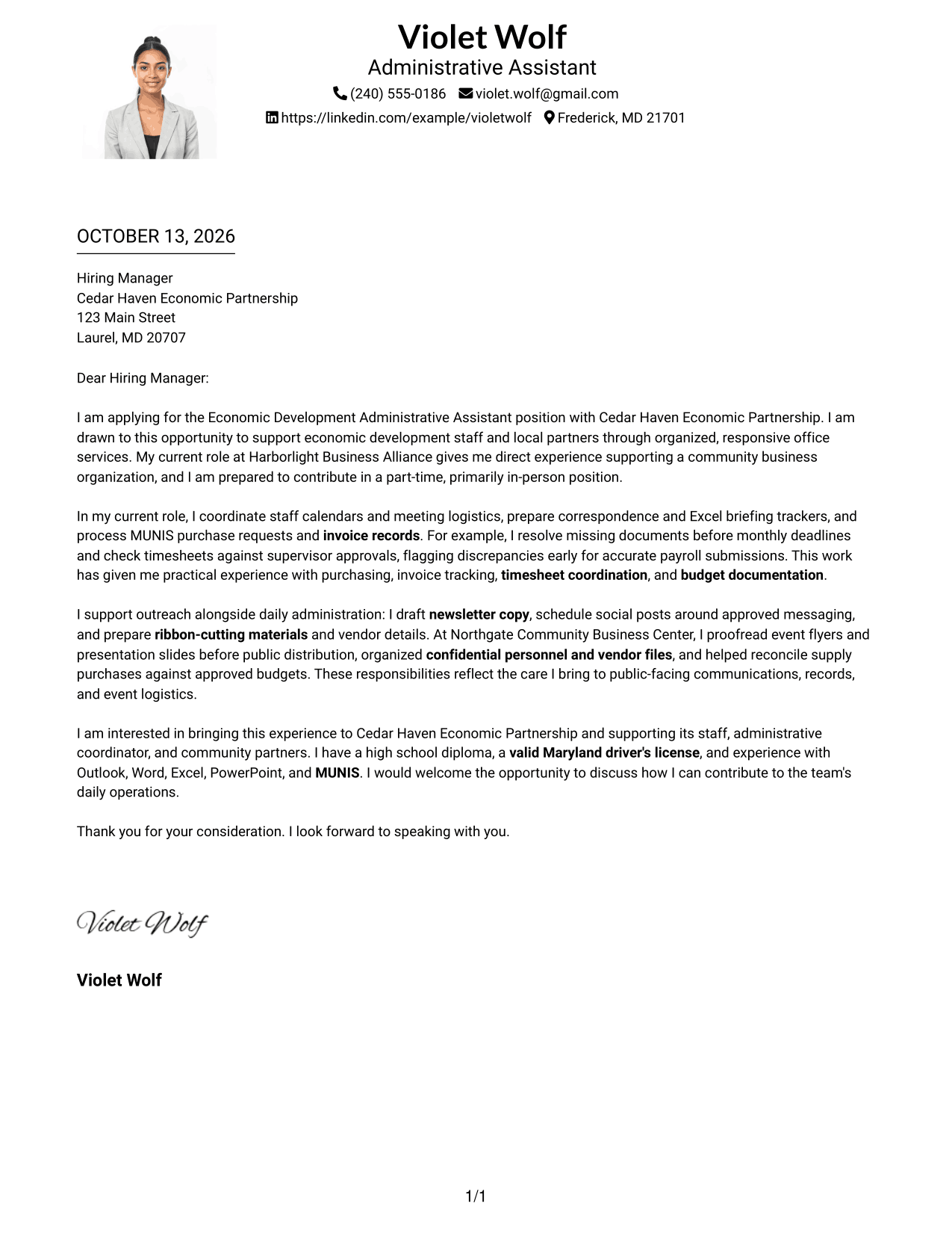 Cover Letter Example Page 1