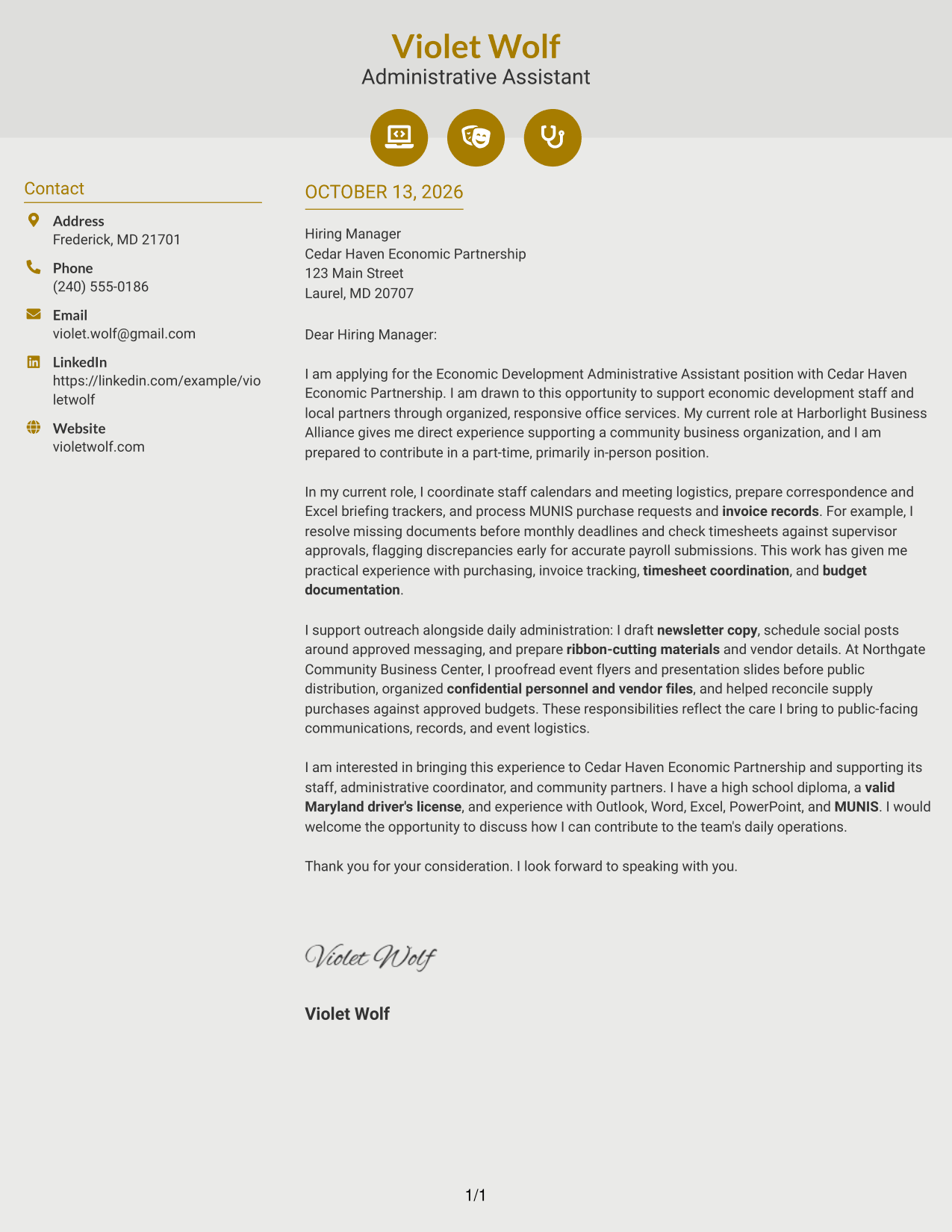 Cover Letter Example Page 1