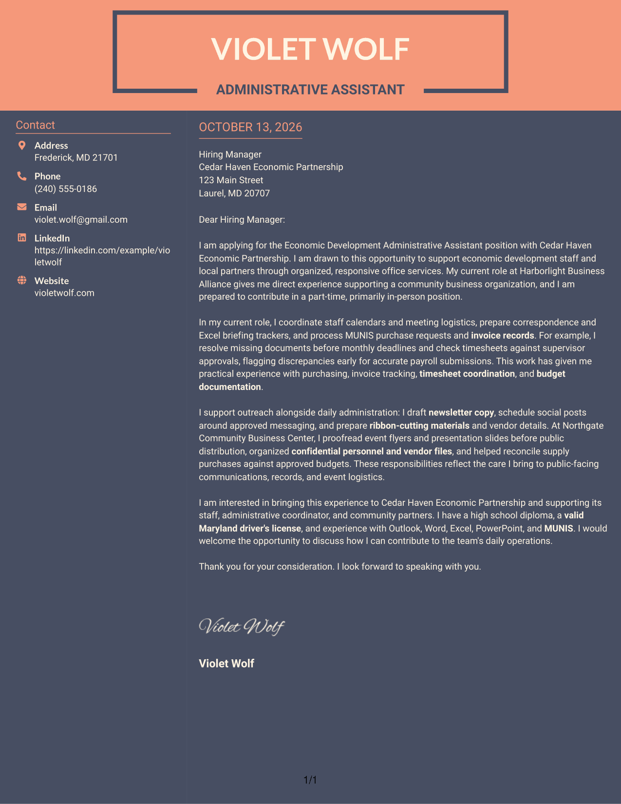 Cover Letter Example Page 1