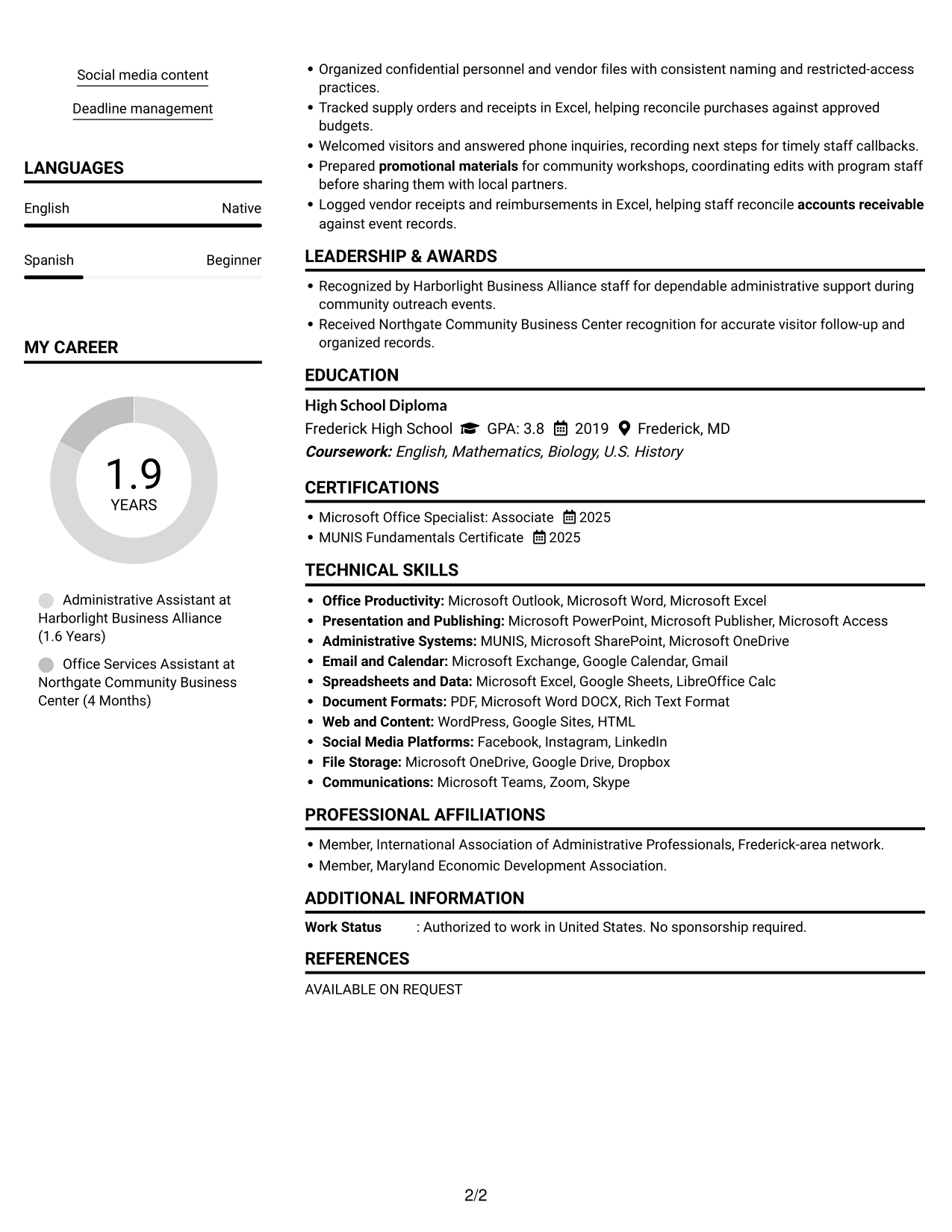 Resume Example Page 2