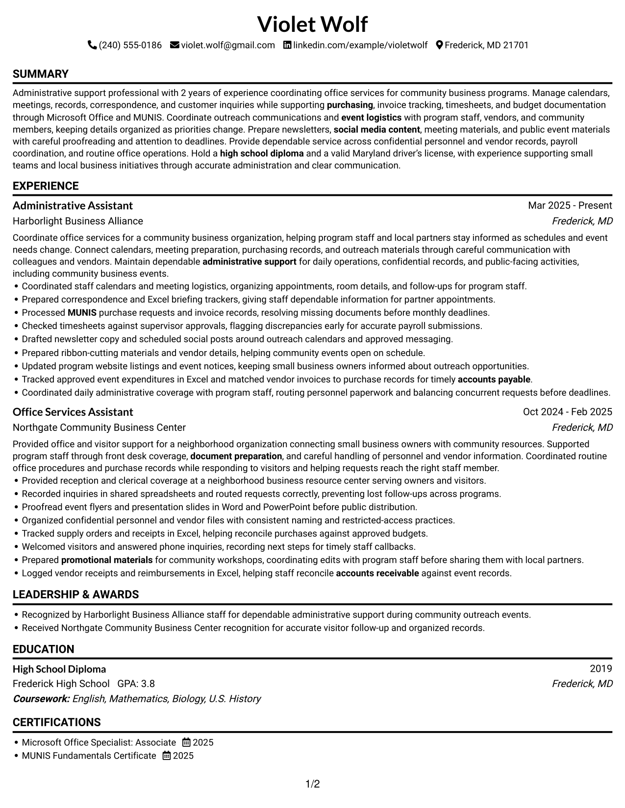 Resume Example Page 1