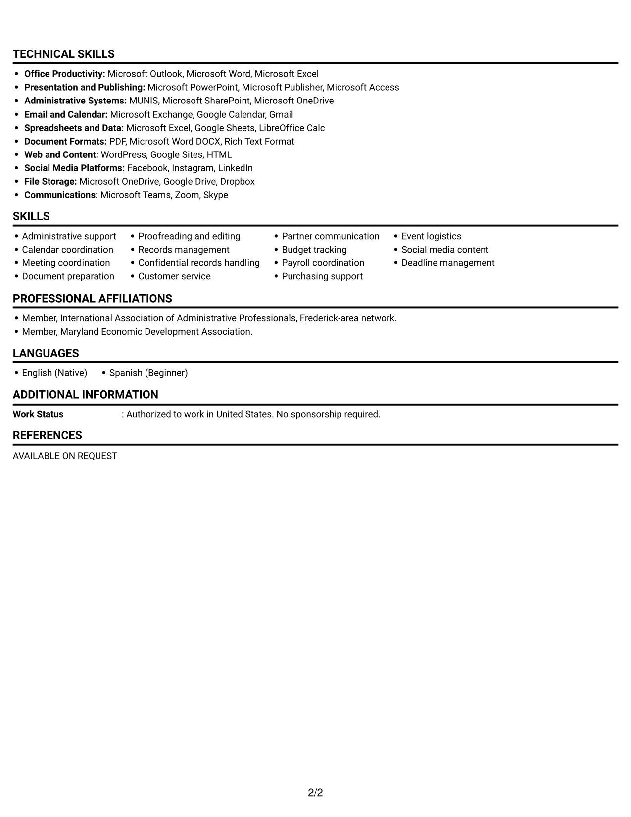 Resume Example Page 2