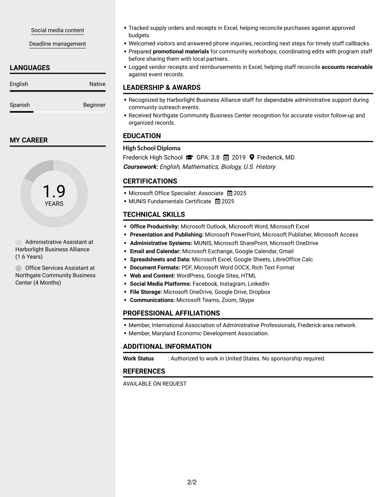 Resume Example Page 2