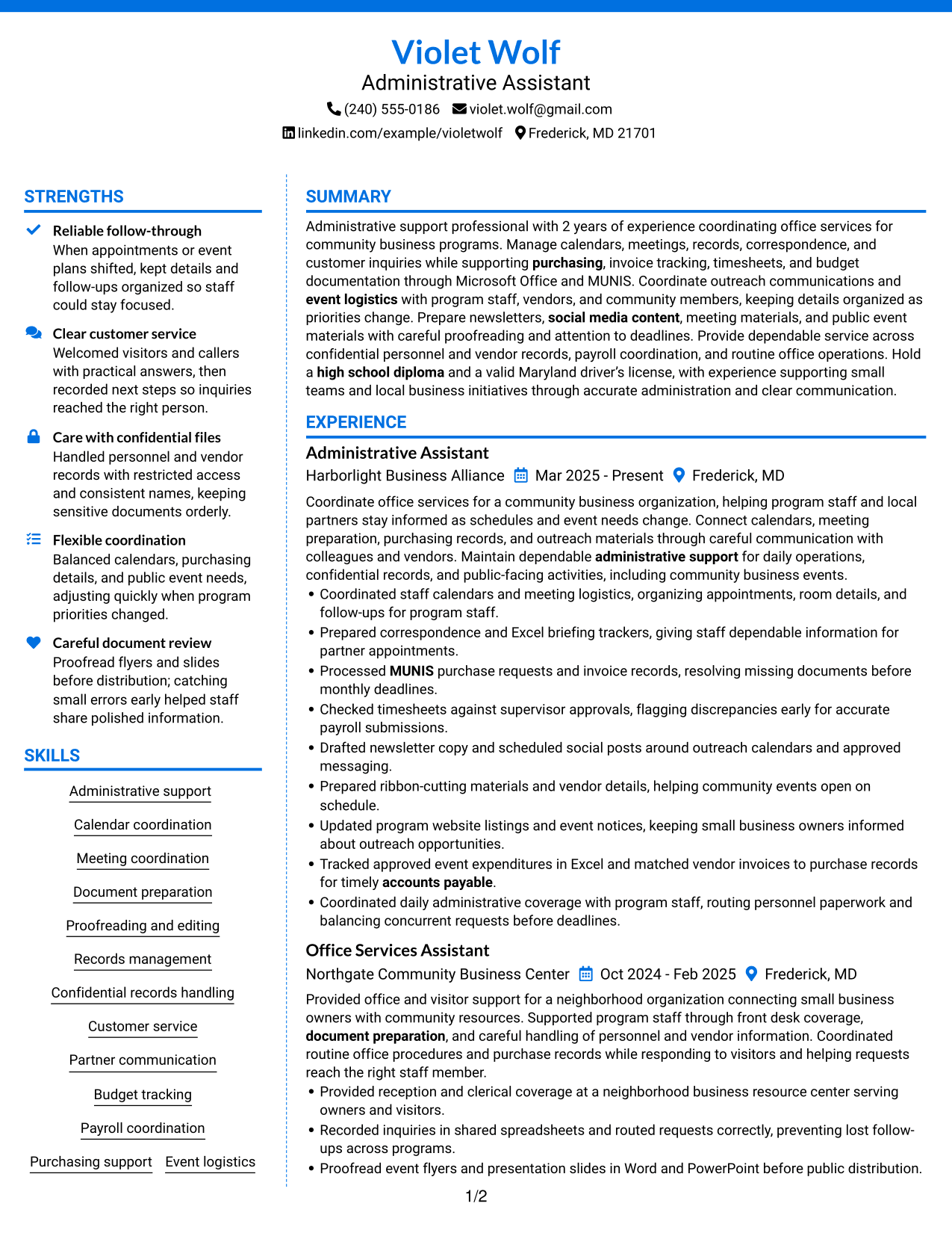 Resume Example Page 1