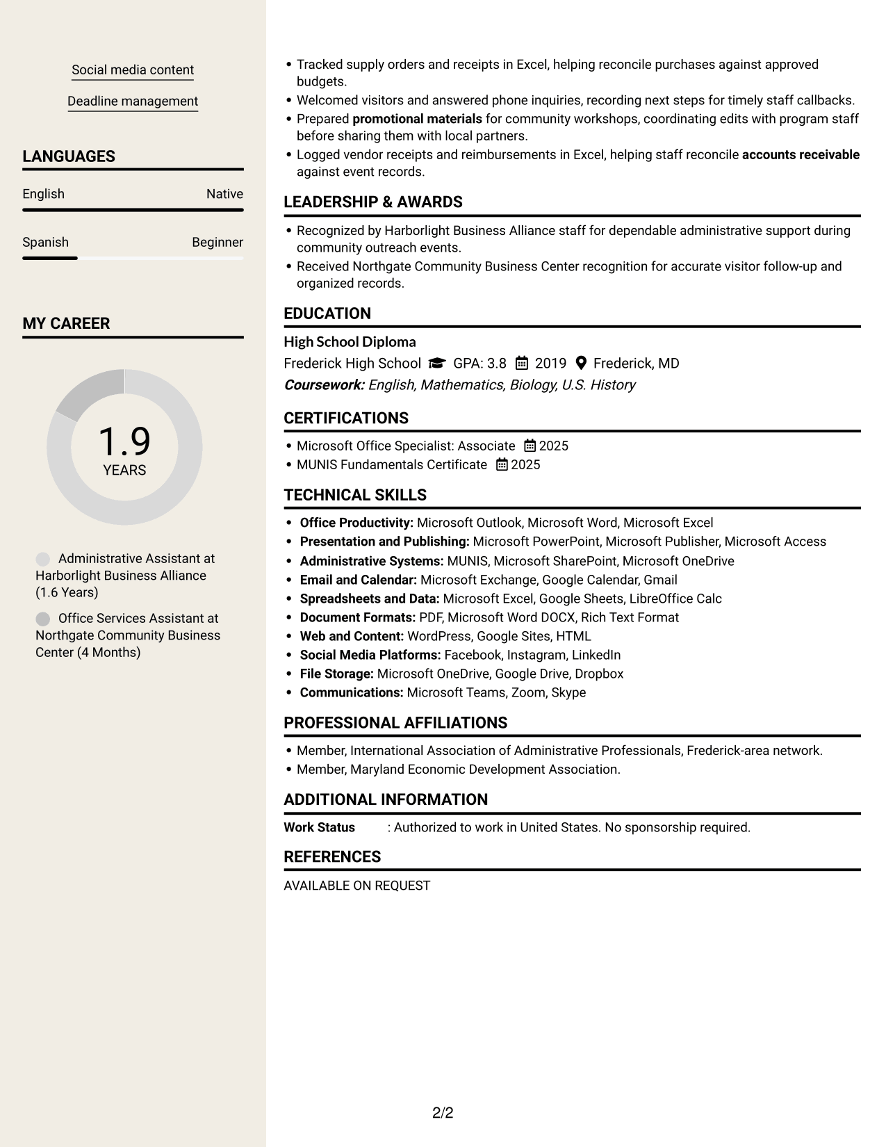 Resume Example Page 2