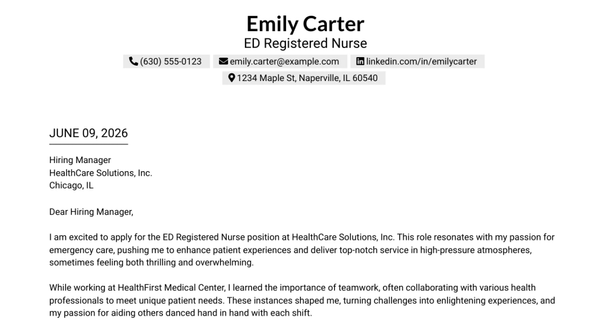 30+ ED Registered Nurse Cover Letter Templates with Example 2026