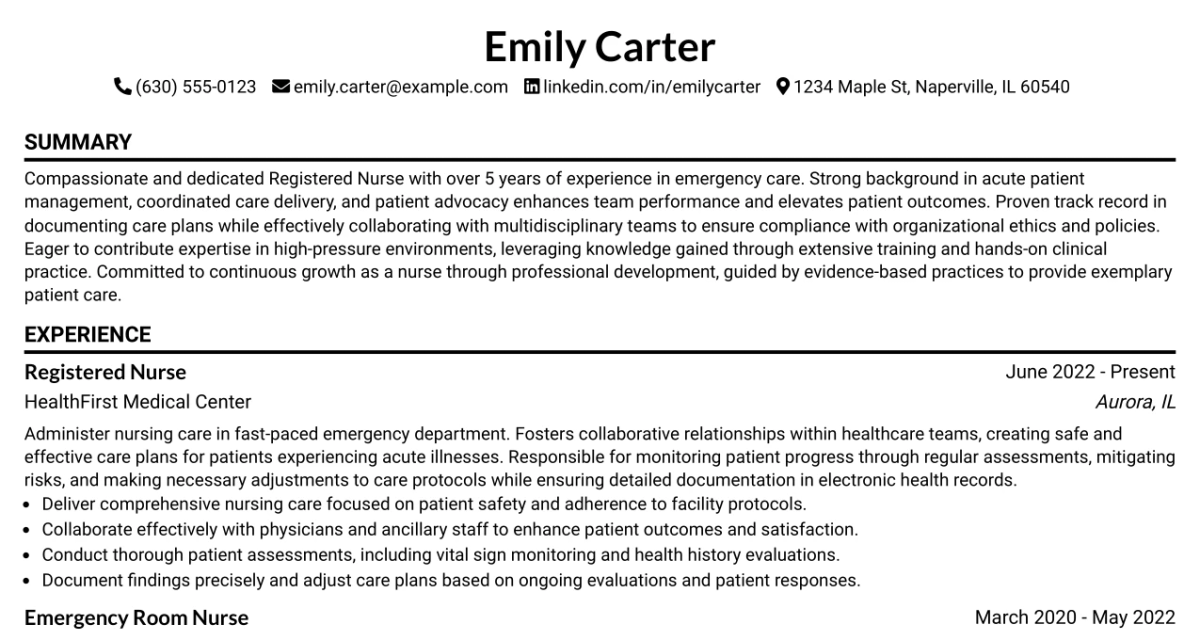 33 ED Registered Nurse Resume Templates with Example 2026 (ATS-Optimized)