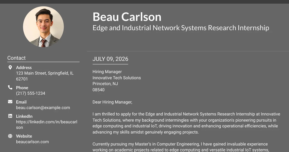 30+ Edge and Industrial Network Systems Research Internship Cover Letter Templates with Example 2026