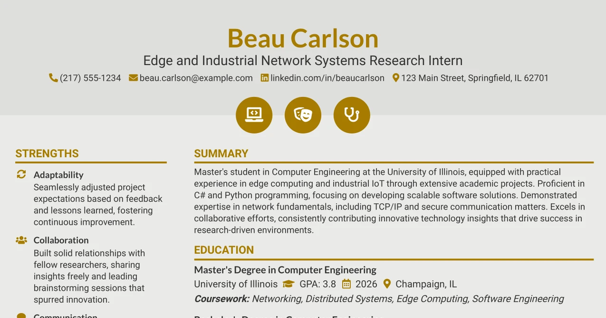 33 Edge and Industrial Network Systems Research Internship Resume Templates with Example 2026 (ATS-Optimized)