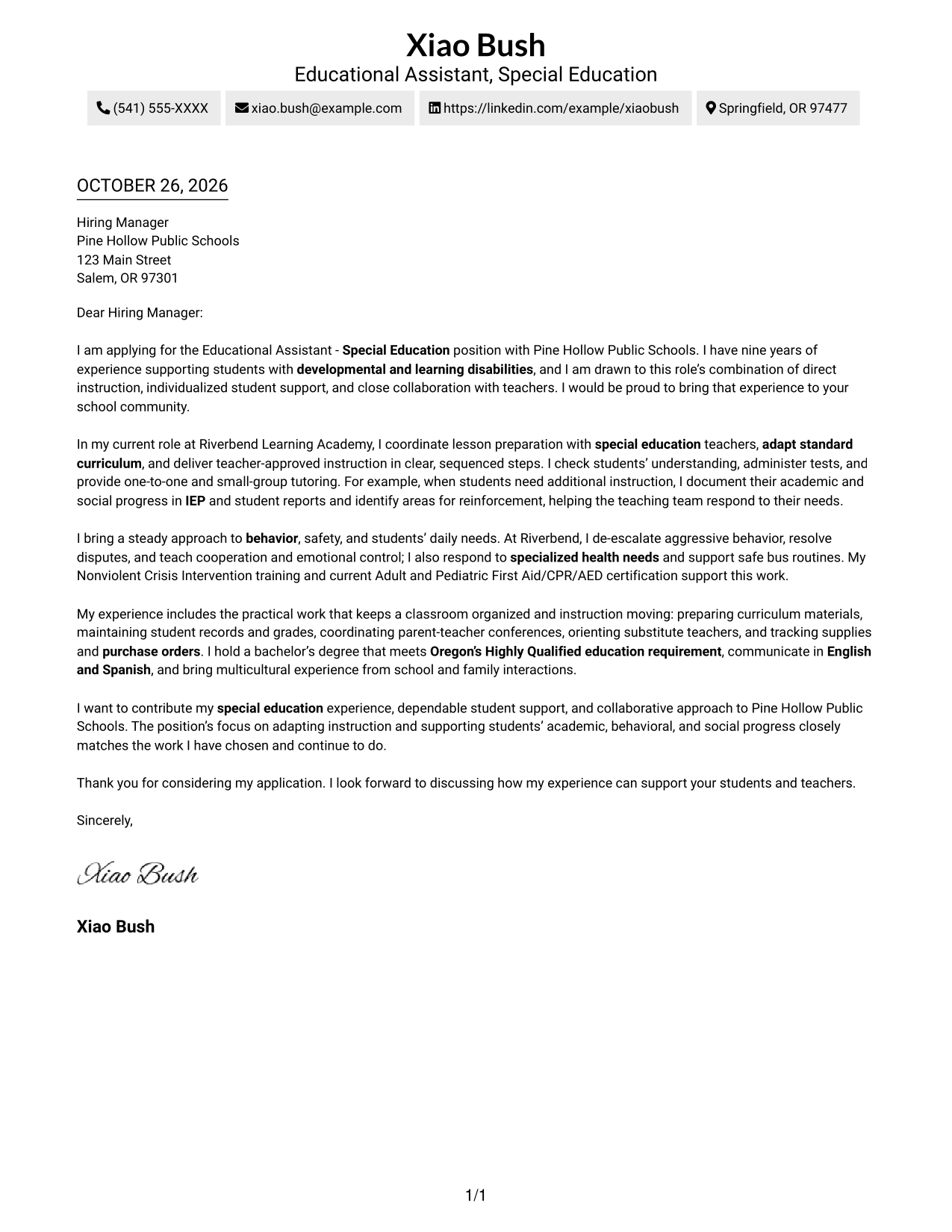 Cover letter example — page 1