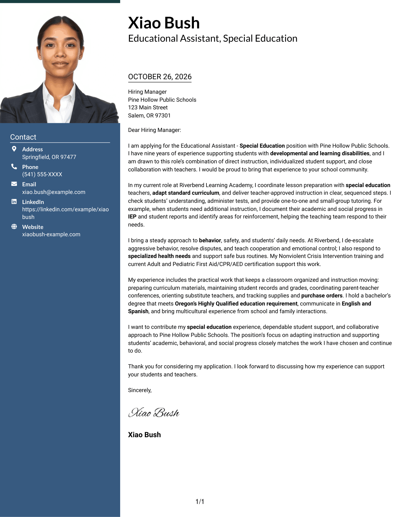 Cover letter example — page 1
