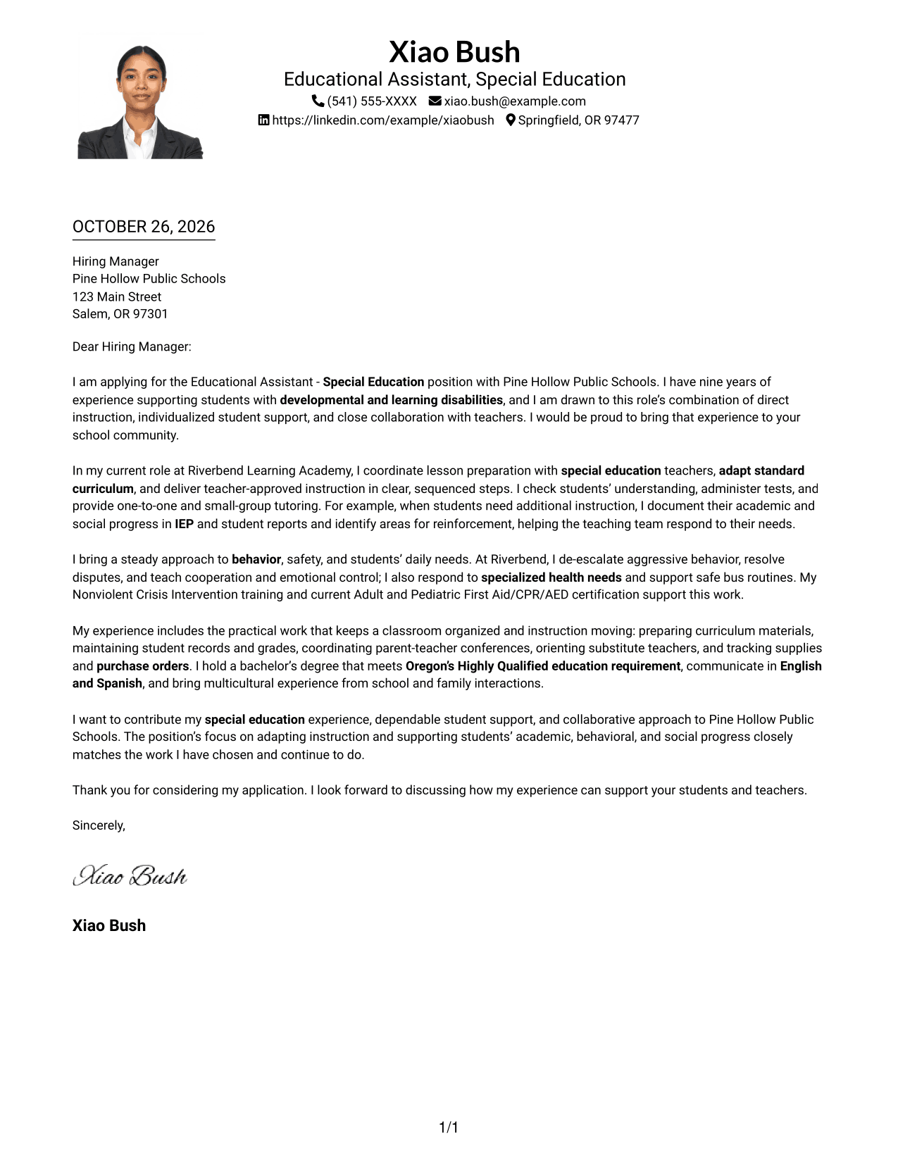 Cover letter example — page 1