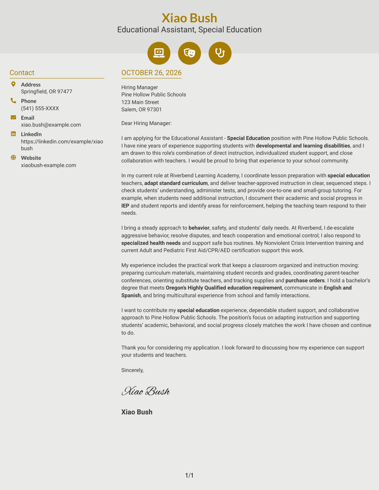 Cover letter example — page 1