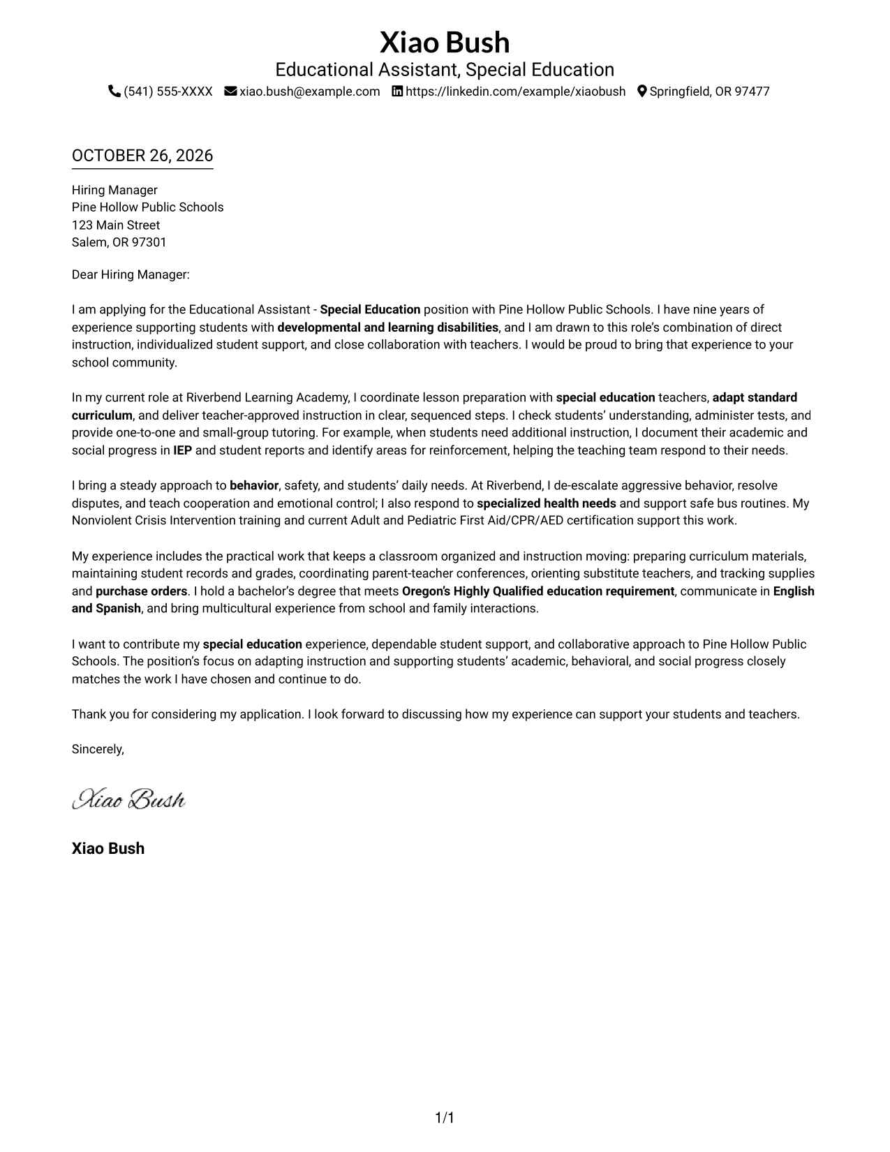 Cover letter example — page 1