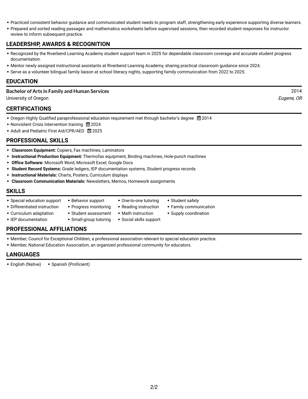 Resume example — page 2