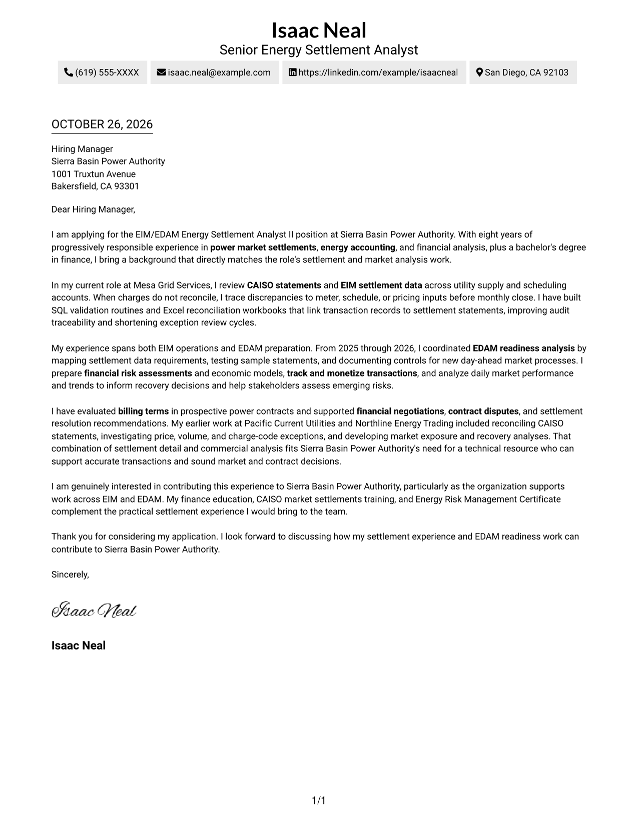 Cover letter example — page 1