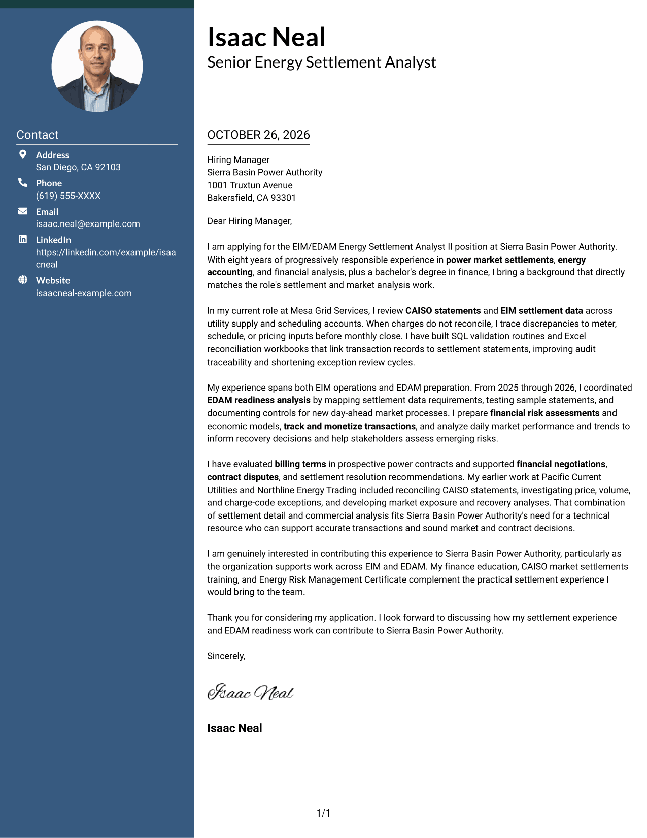 Cover letter example — page 1