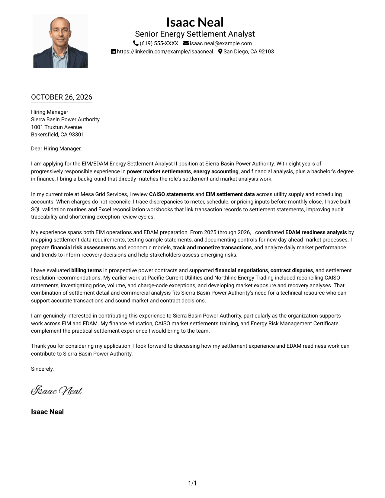 Cover letter example — page 1