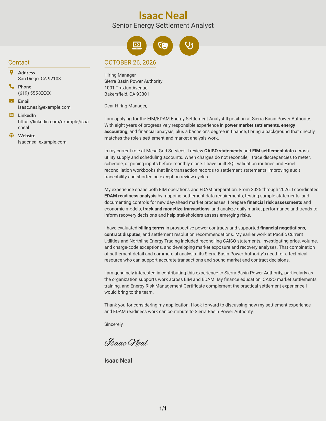 Cover letter example — page 1